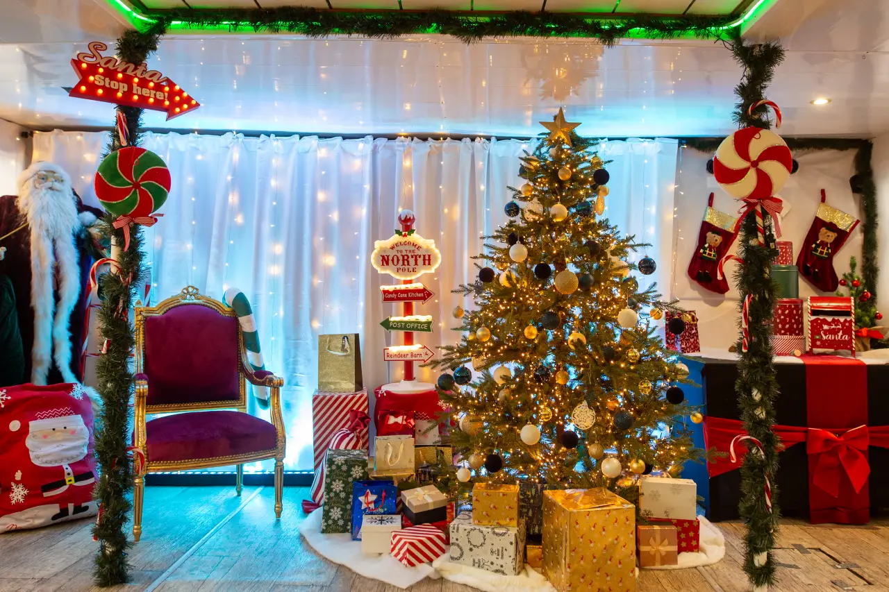 Świąteczna dekoracja statku Rusałka podczas zimowego rejsu po Odrze